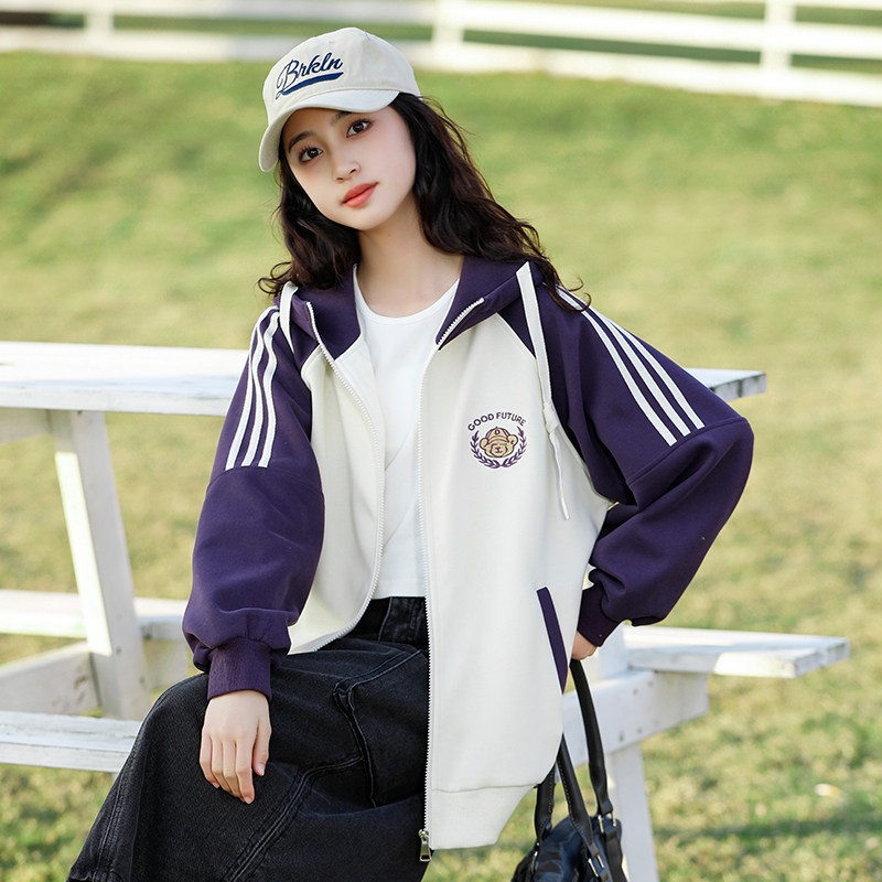 女大童外套春装2026新款初中生女孩上衣青少年连帽棒球服卫衣开衫