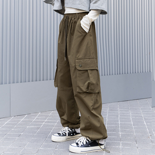 工装裤女童裤子春秋款2026新款大童休闲长裤女孩初中生春装阔腿裤