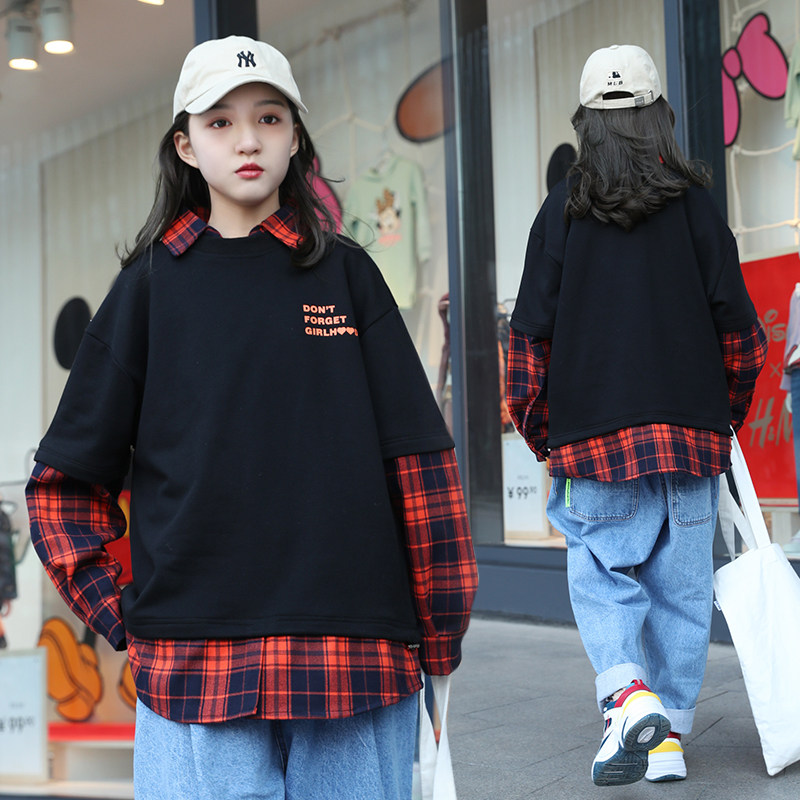 女童卫衣假两件2022新款秋装中大童洋气女孩15岁宽松上衣女装潮12