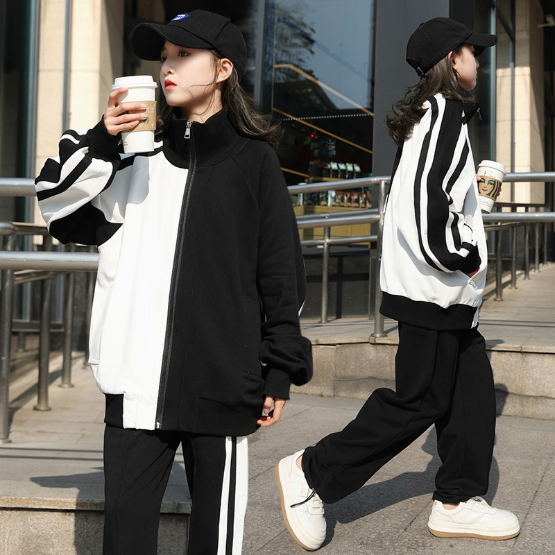 女童春装2026新款12大童女孩春秋洋气运动15岁休闲儿童装三件套装