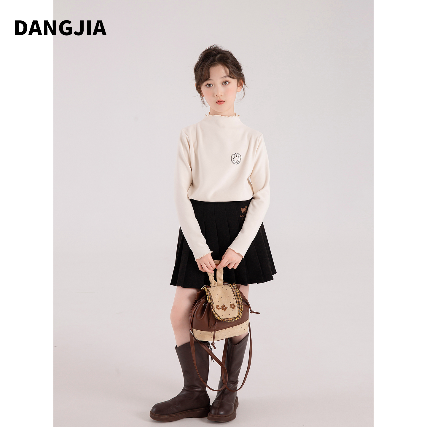 女童打底衫2025新款秋冬装儿童洋气半高领上衣中大童加绒加厚德绒