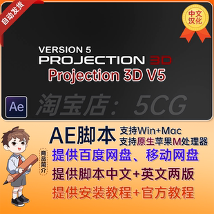 中文汉化平面投射三维视差动画AE脚本AE插件 Projection 3D V5.0