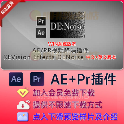 DENoise 中文汉化版视频降噪提升清晰AE/PR插件 DE:Noise V3.6.0