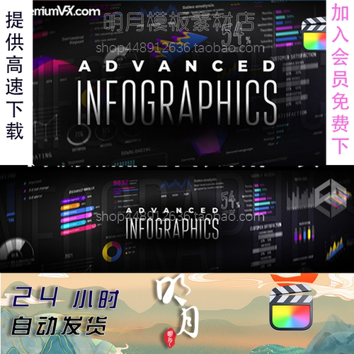 FCPX插件-53个信息数据统计报表曲线柱状图饼状图动画预设