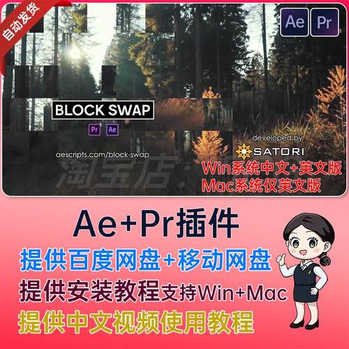 中文汉化 Block Swap v1.5.1 随机生成像素方块视觉特效PR/AE插件