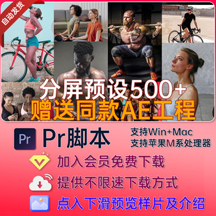 500种多屏幕布局画面动态分屏视频展示动画九宫格PR脚本插件扩展