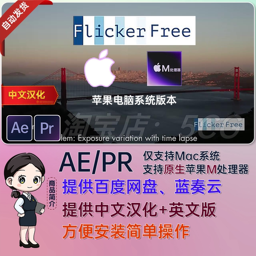 中文汉化Mac系统AE插件Pr插件去除闪烁频闪 Flicker Free 2.2.9