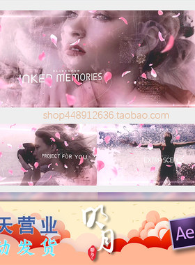 时尚七夕粉色调水墨花瓣浪漫婚礼樱花表白生日VLOG视频相册AE模板