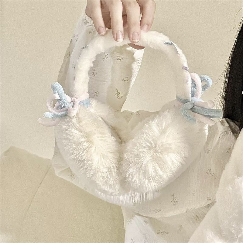 蝴蝶结毛绒耳罩女冬季可爱护耳保暖耳套耳包耳捂子学生骑车防寒冻