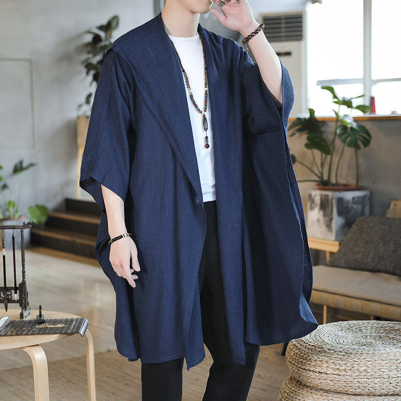 秋季薄连帽披风瑜伽禅修斗篷道袍男中国风棉麻茶服男复古长袍汉服,男装,汉服,淘宝优惠券,粉丝福利购,淘宝优惠卷