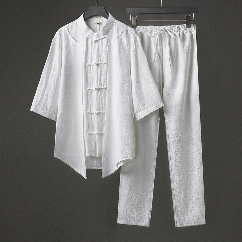 夏季薄款立领半袖衬衫布扣唐装男中国风居士茶服套装纯棉道家禅服,男装,汉服,淘宝优惠券,粉丝福利购,淘宝优惠卷