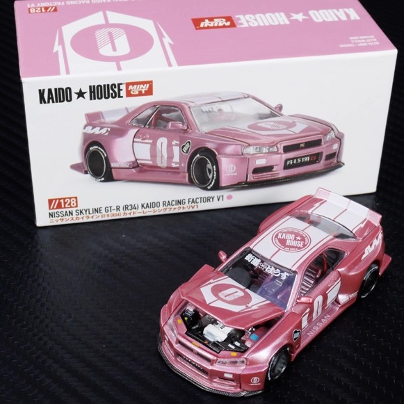 MINI GT 1:64日产KAIDO House尼桑GTR R34 粉色RACING V1汽车模型