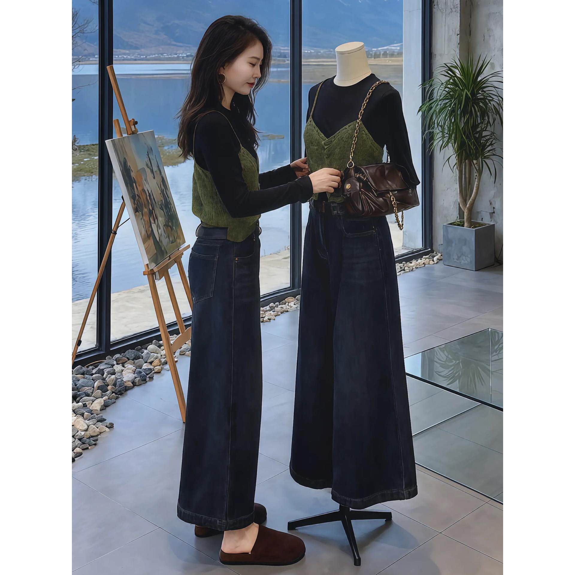 绿色v领针织吊带背心马甲女秋冬外穿时髦洋气单排扣叠穿短款上衣