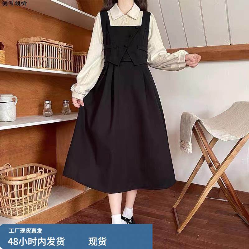 法式假两件连衣裙少女秋冬2025新款初中高中学生学院风内搭长裙子
