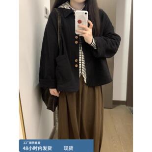 日系覆古黑色翻领夹克外套女春秋2025新款初秋chic小个子休闲上衣
