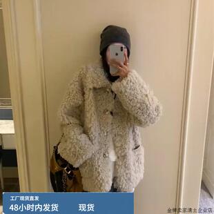 彷羊羔绒大码外套女秋冬季中长款开衫加厚小个子宽松显瘦秋冬毛毛