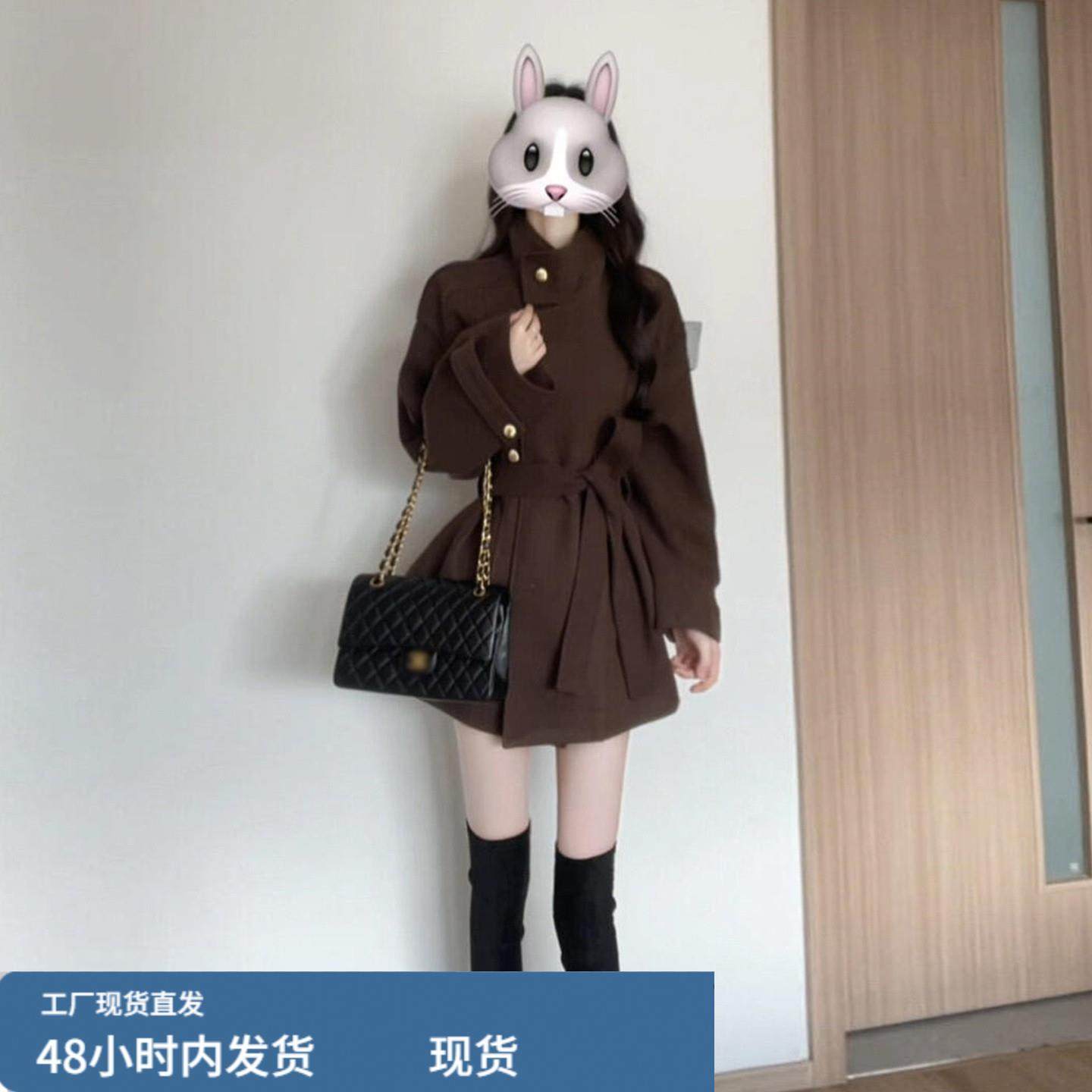 韩系高级感系带立领毛呢短外套女2025年秋冬新款收腰显瘦气质大衣,运动/瑜伽/健身/球迷用品,广场舞套装,淘宝优惠券,粉丝福利购,淘宝优惠卷