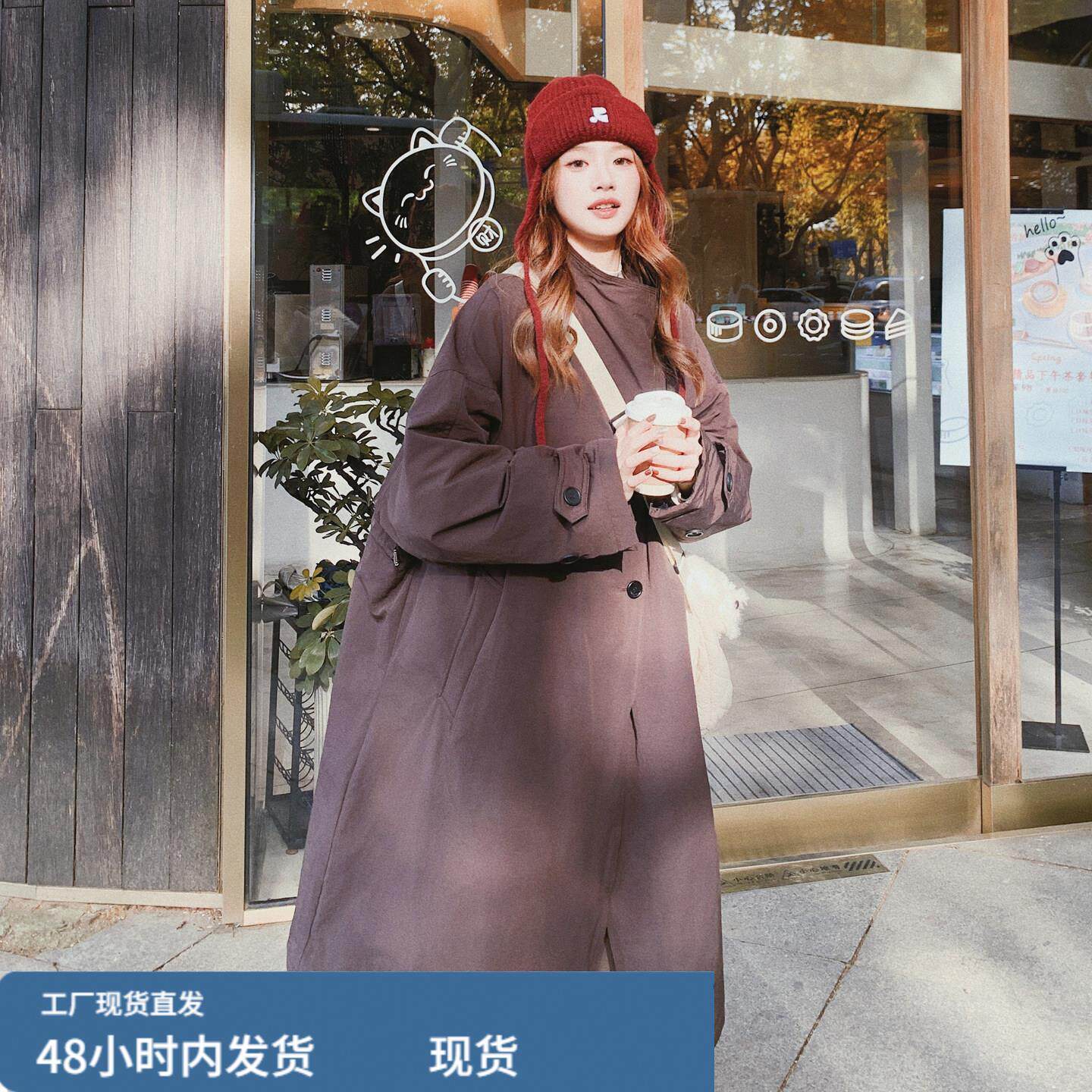韩系复古感保暖风衣式羽绒服女2025年冬季宽松保暖白鹅绒加厚外套