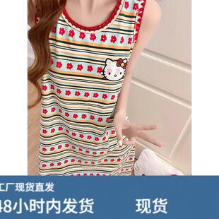 条纹卡通无袖背心睡裙女款2026新款夏季可爱睡衣大尺码可外穿家居
