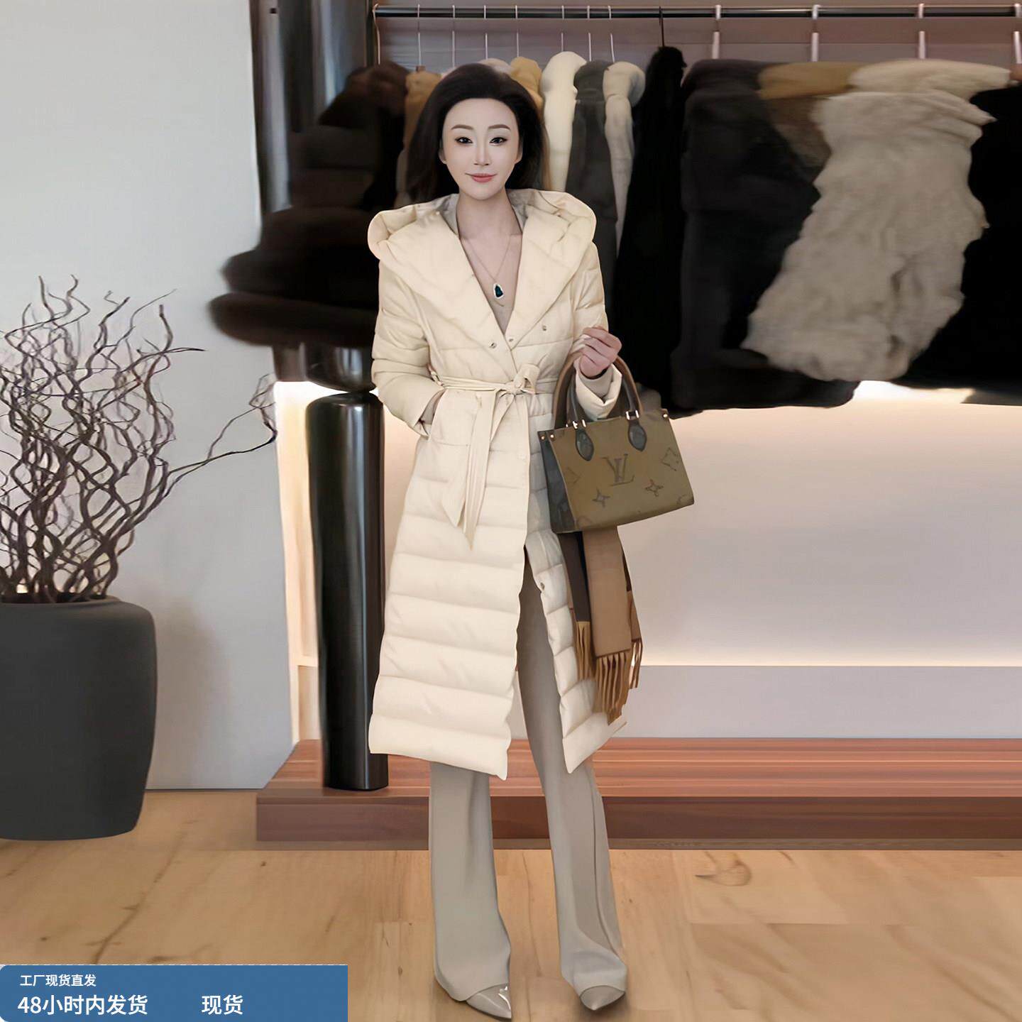 欧货中长款大翻领羽绒服女款2025新款冬季收腰超好看轻薄保暖外套