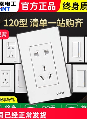 正泰120型开关插座大面板二位五孔眼十孔插座10孔墙壁电源暗装5孔