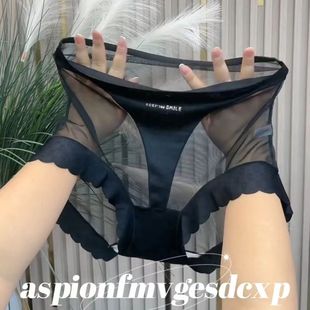 字母潮牌高腰提臀收腹性感内裤女大码胖mm蕾丝网纱火辣诱惑三角裤