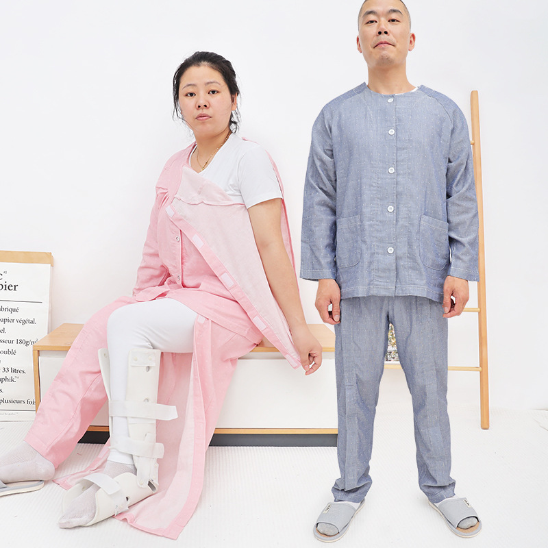 春夏款全开式易穿脱病号服双层纱