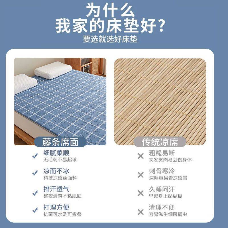 南极人冰丝席藤席夏季床垫床护垫宿舍冬夏两用凉感床单可折叠凉席