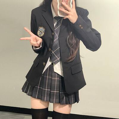 原创jk制服裙正版西装外套秋冬季新款学院风绀色西服套装三件套女