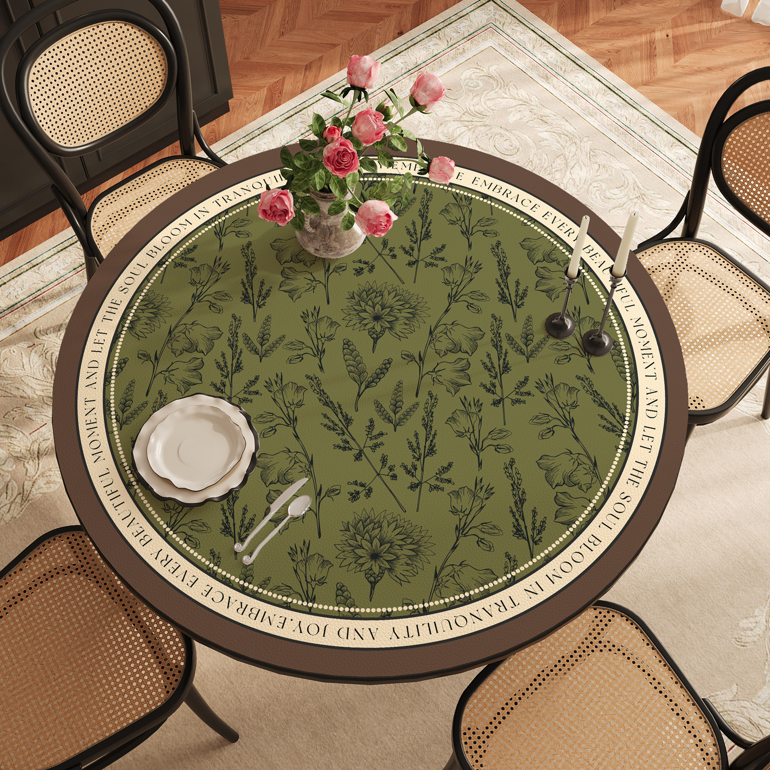 中古风圆桌桌布防水防油防烫免洗圆形餐桌垫轻奢高级感茶几桌面垫