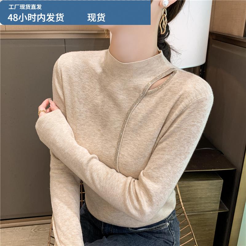 2025年秋冬新款半高领气质洋气针织衫镂空打底衫显瘦毛衣女装内搭