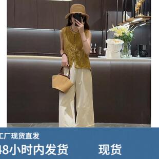 名媛气质高端套装夏季新款国风蕾丝提花盘扣衬衫九分休闲裤两件套