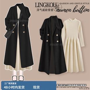 大码秋冬法式套装女高级感减龄外套搭配绝美轻奢显瘦连衣裙两件套