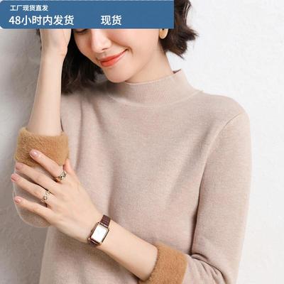 加绒加厚半高领一体绒毛衣女上衣2025秋冬新款保暖内搭长袖打底衫