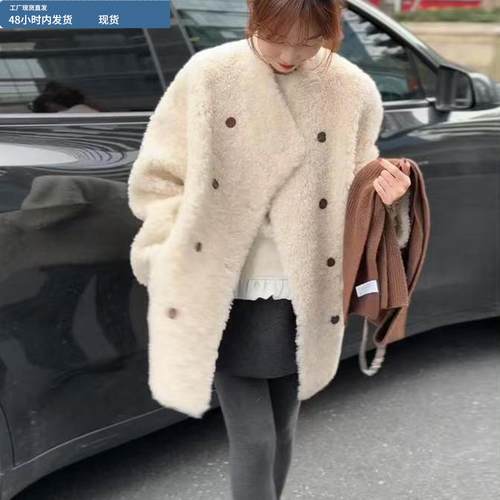 双排扣羊羔绒加厚保暖毛毛外套女秋冬装2025新款今年流行爆款上衣