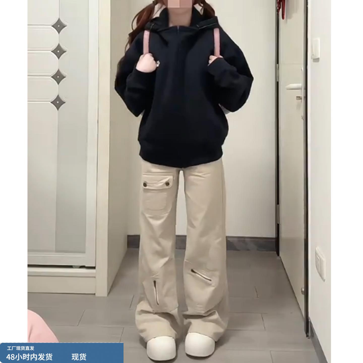 美式工装直筒牛仔裤女秋冬季2025新款初中高中学生低腰宽松阔腿裤