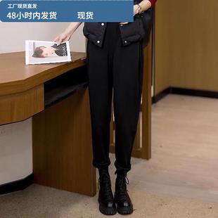 毛呢哈伦裤女秋冬季2025年新款高腰显瘦直筒裤驼色小脚呢子裤子