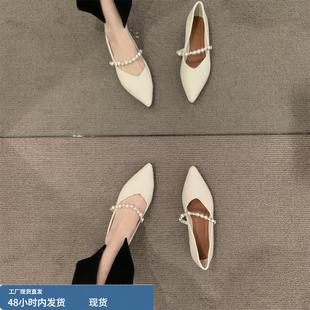 仙女风配裙子白色皮鞋平底玛丽珍鞋夏秋季法式小香风单鞋女款鞋子