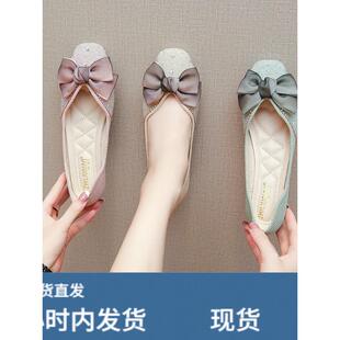 网红同款单鞋女2026新款时尚软底仙女方头平底浅口豆豆鞋大码女鞋