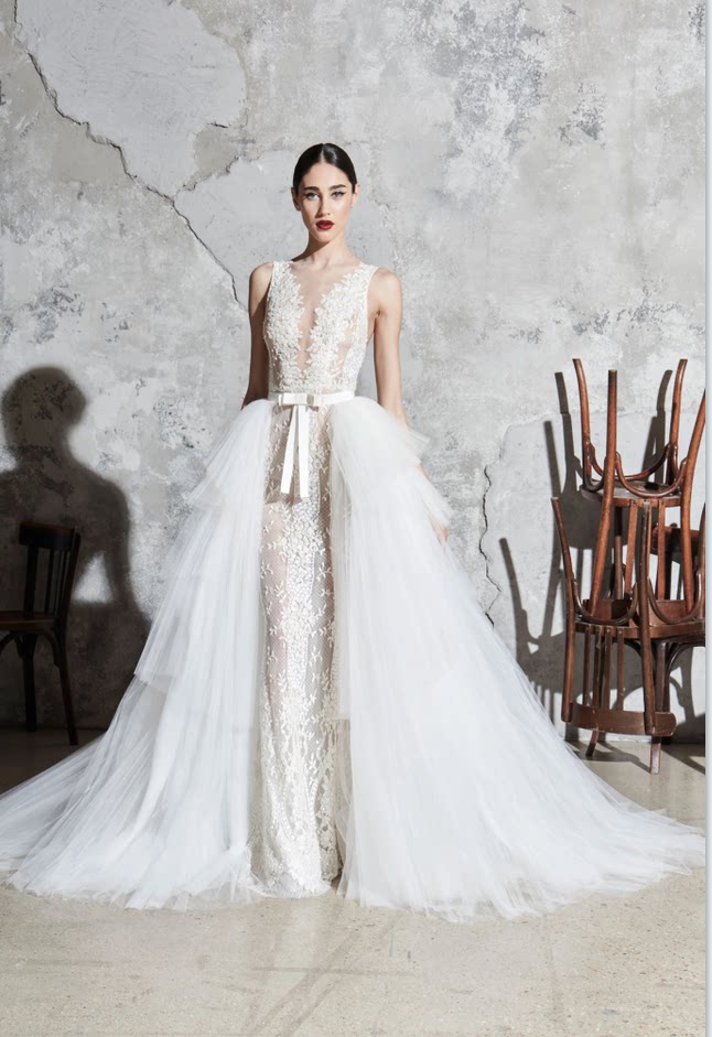 zuhair murad 刺绣v领可脱卸两件套手工高档酒店教堂婚礼新娘婚纱