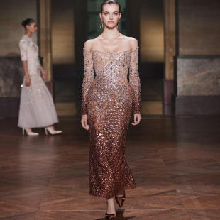 长袖 美拉德一字肩修身 脚踝长度生日晚宴小礼服 Hobeika Georges