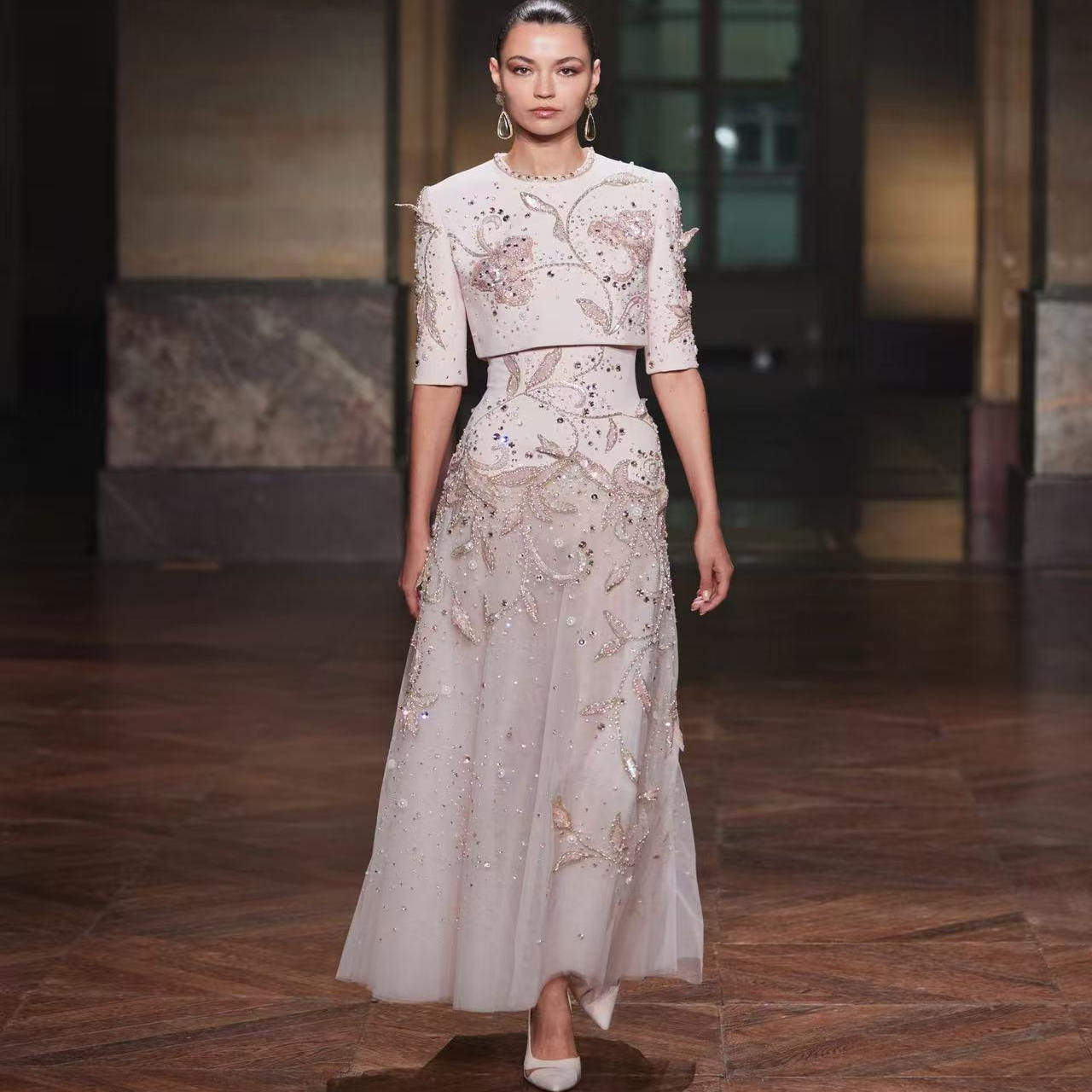Georges Hobeika 优雅两件套中袖脚踝长度精美日常晚宴小礼服定制
