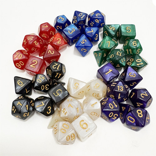 7粒装D4-D20珍珠纹数字多面骰子/色子DND/RPG 跑团骰桌游补充配件