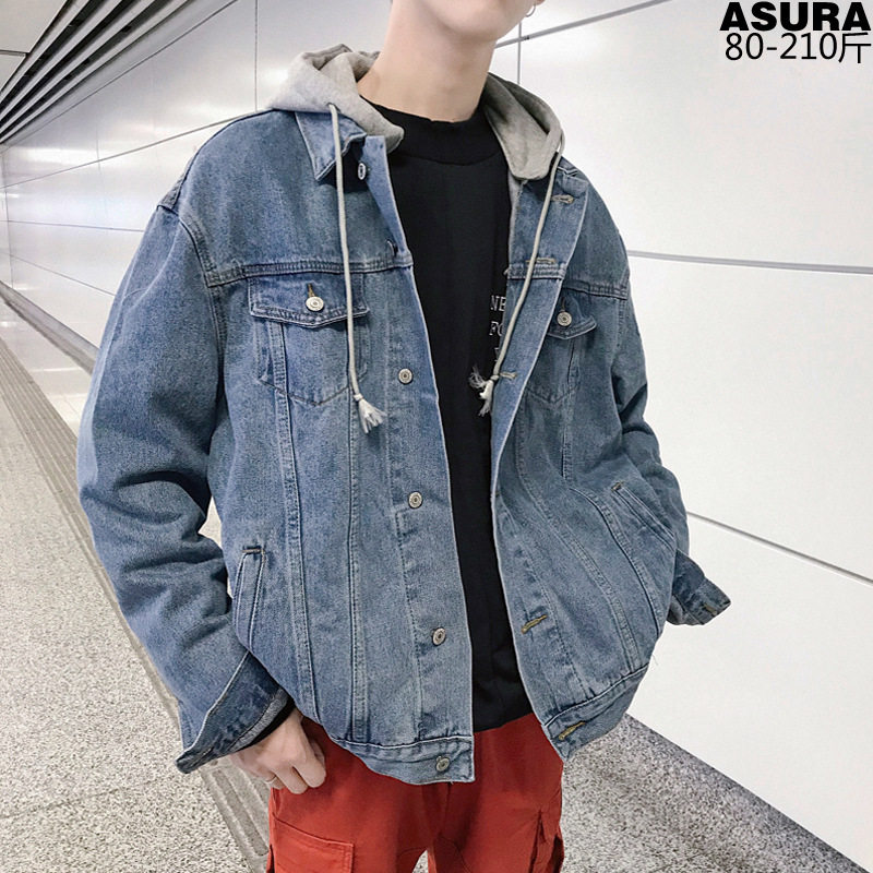 港风牛仔夹克男宽松潮流韩版百搭嘻哈牛仔衣帅气学生ins连帽外套