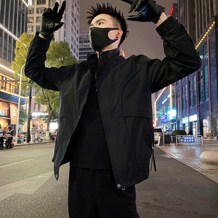 休闲上衣男装 黑色拉链外套新款 褂子 潮牌痞帅工装 立领夹克男春秋季