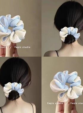 蓝色海屿!流光渐变网纱大肠发圈!扎发头绳橡皮筋发饰女夏盘发器