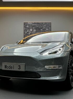 新款车致合金车模1:24新能源特斯拉Model3声光玩具车音乐模型摆件