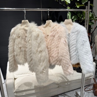 蝴蝶结狐狸毛皮草外套女2025冬季 毛毛外套女 年轻短款