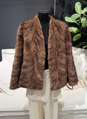 FUR 意大利人字纹复古轻奢进口水貂皮草V领外套|时光旅人