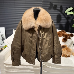 夹克羽绒派克服皮草外套 可拆卸貉子毛领鹅绒服潮牌短款 欧韩版 新款